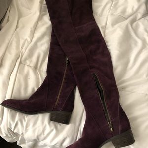 Over the knee purple suede boots